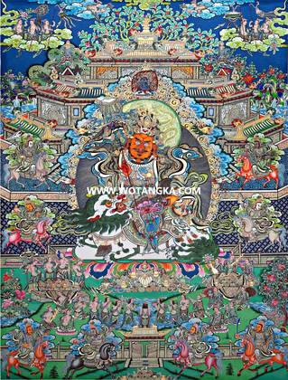 沃唐卡·觉蝉印坊微喷唐卡编号ZC71161:财宝天王八马财神众财富净土供养图