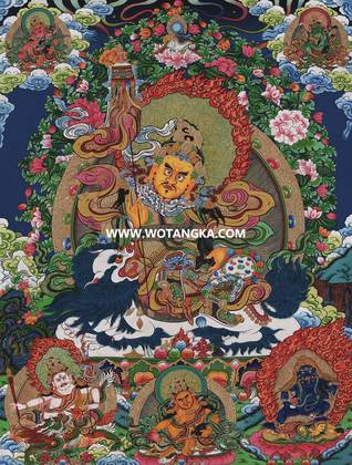 沃唐卡·觉蝉印坊微喷唐卡编号ZC71185:财宝天王五色财神众吉祥平安财富供养图