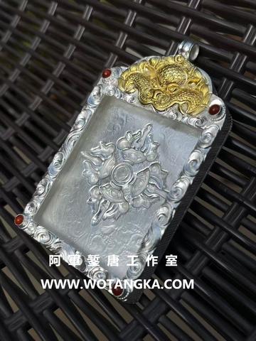 沃唐卡嘎乌盒 Ghau2900 支巴扎首纹鎏金碧珠十字金刚杵嘎乌盒 实物图2