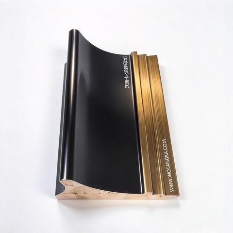 沃唐卡·觉蝉印坊画框 PictureFrame0203 哑光黑拉丝金拼色实木画框条 实物图
