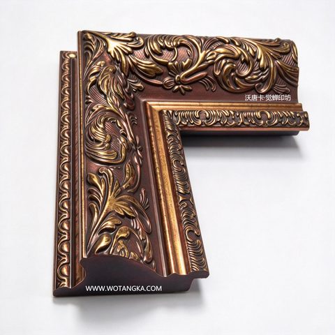 沃唐卡·觉蝉印坊画框 PictureFrame0210 巴洛克红金满雕莨苕实木画框条 实物图