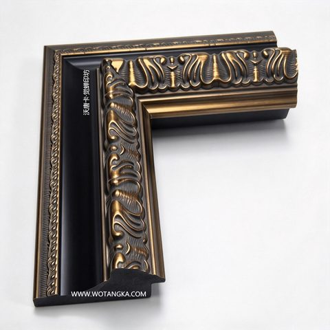 沃唐卡·觉蝉印坊画框 PictureFrame0214 欧式仿古铜卷草纹黑槽画框条 实物图